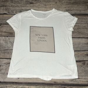 Express Women's New York Paris White Short Sleeve Graphic T-shirt size Medium